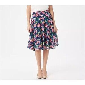 NWT Brooke Shields Timeless Printed Half Circle Skirt 14 Navy Blue Floral Lined